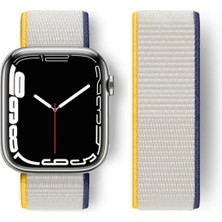  Apple Watch 38MM Hasırlı Cırtcırtlı Kordon - Sarı-Beyaz Nemere