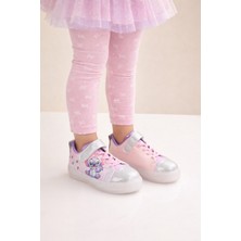 Minibonito Kız Çocuk  Desenli Işıklı LED Tabanlı Simli Cırt Cırtlı Sneaker