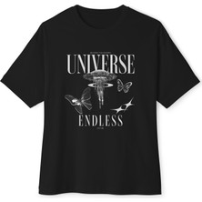 Tişört Kodu Universe Endless Oversize Tişört – Premium Grafik Streetwear Kadın Tee