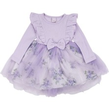 by BebekOdam Kız Çocuk Lila Çiçek Desenli Tüllü Fitilli Fiyonklu Elbise - 1016705