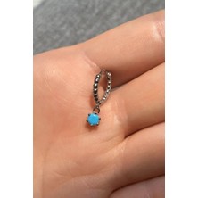 Spossy Silver Jewelry Opal Taşlı Halka Piercing Küpe