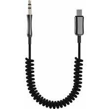 TY Tech Type-C To 3.5 mm Aux Iphone 15 / 16 / 17 - Pro Max Spiralli Kumuş Aux Kablosu