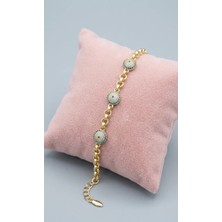 Museum of You Zirkon Taşlı Nazar Boncuğu Detaylı 14K Gold Kaplama Doc Zincir Kadın Bileklik