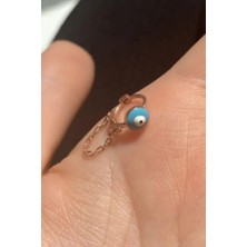 Spossy Silver Jewelry Büyük Boy Mineli Nazar  Göz Zincirli Halka Piercing Küpe