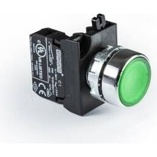 Emas cm Serisi Metal 1no Yaylı Düz Yeşil 22 mm Buton CM100DY