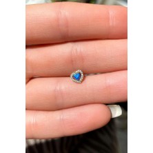 Spossy Silver Jewelry Opal Taşlı Kalp Piercing Küpe