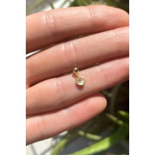 Spossy Silver Jewelry Sallantılı Opal Taşlı Kalp Piercing Küpe