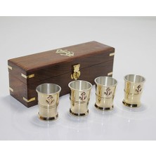 Tekinhediyelik Ahşap Kutulu 4'lü Pirinç Shot Bardak Seti 4288B