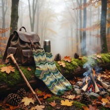 Robotel El Örmesi Doğa Renkleri Zikzak Desenli Yün Tuşeli Çorap