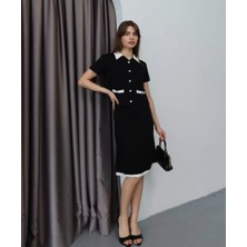 Qimya Butik Şans Life Kadın Polo Yakası & Cep & Etek Ucu Renkli Kısa Bluzlü Ara Boy Etekli Alt Üst Ikili Takım