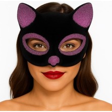 Marsilyan Siyah Renk Pembe Simli Süet Kaplama Kedi Maskesi 18X14 cm