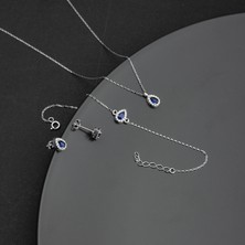 Miavi Silver Miavi 925 Ayar Gümüş Safir Damla Model Kolye Küpe Bileklik Takı Seti Beyaz Zirkon Taşlı