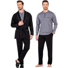 Erkekler İçin Pierre Cardin 5605 5'li Siyah Pijama Seti - Rahat ve Şık Röpteşambır