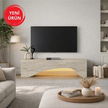Dekorister Mara Led'li Tv Sehpa & Ünitesi, Modern Tasarım, Kolay Kurulum Salon Mobilyası Traverten 150 cm