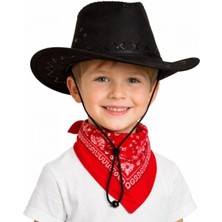 Marsilyan Çocuk Kovboy Şapka Siyah &amp; Kırmızı Bandana Seti