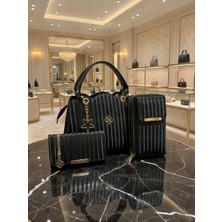 3'lü Kombin Omuz ve Kol Çantası, Kartlık ve Telefonluk Günlük Çanta Siyah