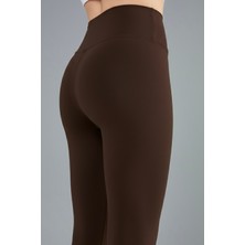 Meyou Bags Kadın Toparlayıcı Etkili Kahverengi Yüksek Bel Günlük ve Spor Parlak Tayt Pantolon