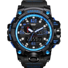 Smael Çift Zamanlı Dijital Spor Erkek Kol Saati Mavi Siyah Kasa Suya Dayanıklı Plastik Malzeme