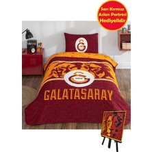 Taç Lisanslı Galatasaray Şanlı Aslan Tek Kişilik Yatak Örtüsü Seti Mini 3D Portre Hediyeli
