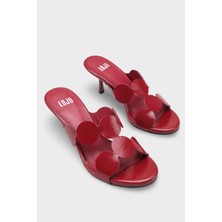 LOJO Kadın Oval Burun Bantlı Günlük Topuklu Terlik Loara Bordo