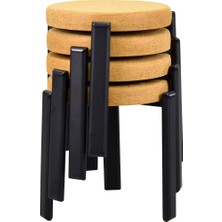 Vilinze Teras Siyah Metal Ayak Istiflenebilir Mutfak-Balkon Taburesi (4 Adet)