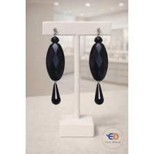 Eylül Dünyası El Yapımı-Siyah-Kristal Boncuklu Taş Küpe (9,5 Cm)