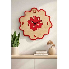 Ergeç Tasarım Dekoratif Çiçek Tasarımlı Ahşap Duvar Saati 40 cm – 2 Kat Mdf Modern Salon Saati