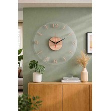 Ergeç Tasarım 40 cm Şeffaf Pleksi Duvar Saati – Ahşap Detaylı Modern Dekoratif Salon Saati