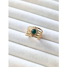 Diva Viva - Altın Kaplama Zümrüt Yeşili Taşlı Güneş Figürlü Katmanlı Ayarlanabilir Yüzük (KOD-449)