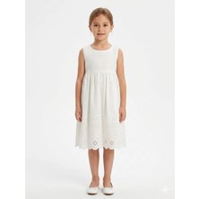 Queen Kids 2643  Kız Çocuk Fisto Brode Kolsuz  Elbise