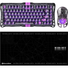 Gravastar V75 Lite Manyetik Kablolu Gaming Klavye, M2 Kablosuz Optik Mouse ve Mousepad Oyuncu Seti, Transparent Black