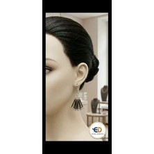 Eylül Dünyası El Yapımı -Metalik Gri-Sallantılı Küpe (6 Cm)