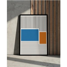 Rosaart Minimal Geometrik Bauhaus Tasarım Ahşap Çerçeveli Tablo, Modern Çerçeveli Soyut Poster, Salon Dekor