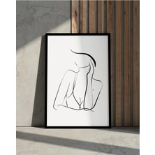 Rosaart Ahşap Çerçeveli Tablo - Line Art Soyut Kadın Figürü Duvar Tablosu - Duvar Dekoru - Çerçeveli Poster