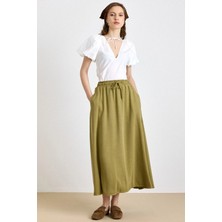 Olcay Beli Lastikli Soft Denim Etek YAĞ YEŞİLİ 7068