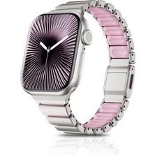 Nezih Case Apple Watch Seri 9/8/7/6/5/4/3/2/se 38MM 40MM 41MM ve Seri 10/11 42MM Uyumlu Metal Silikon Kordon