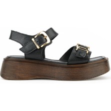 Ziya, Kadın Hakiki Deri Dolgu Topuk Sandalet 161992Z2400 Siyah