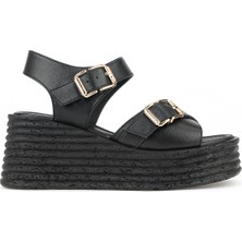 Ziya, Kadın Hakiki Deri Dolgu Topuk Sandalet 161992Z1005 Siyah