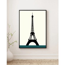 Rosaart Eyfel Kulesi Slüeti Ahşap Çerçeveli Tablo, Modern Minimal Dekor Poster - World Icons Tasarım