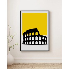 Rosaart Kolezyum Silüet Ahşap Çerçeveli Tablo, Roma Minimal, Sarı Fonlu Siyah Silüet - Duvar Dekoru