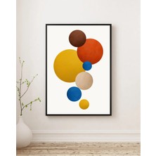 Rosaart Ahşap Çerçeveli Tablo -Modern Soyut Geometrik Daireler-Turuncu,mavi,sarı,kahverengi-Çerçeveli Poster