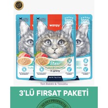 Wanpy Pouch Tavuk & Ton Balık Yetişkin Kedi Yaş Maması Seti 3x70 gr