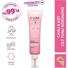Pure Beauty CC Krem - Nemlendirici ve Güneş Koruyucu, SPF50 PA+++, Tüm Cilt Tipleri için Niasinamid İçeren, 30 ml