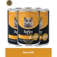 Reflex Plus Gravy Sos İçinde Et Parçacıklı Dana Etli Yetişkin Kedi Konserve Maması Seti 3x400 gr