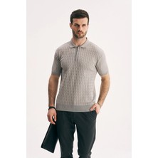 Silvano Erkek Yarım Fermuarlı Dokulu Triko Polo Yaka Tişört