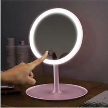 Onetick Dokunmatik LED Işıklı Yuvarlak Makyaj Aynası Pembe Renk Özellikli Masaüstü Kullanım İçin