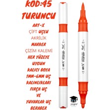 Art-X Çift Uçlu Akrilik Marker Çizim Kalemi Her Yüzeye Uygun Kalıcı Mürekkep 1-6 mm Uç Kalınlıkları