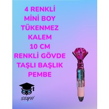 Seyfi Kırtasiye 4 Renkli  Mini Boy Tükenmez Kalem 10 cm  Renkli Gövde Taşlı Başlık Çok Renkli Tükenmez Kalem