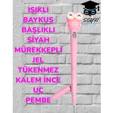 Seyfi Kırtasiye Işıklı Baykuş Başlıklı Siyah Mürekkepli Jel Tükenmez Kalem Ince Uç