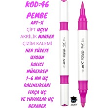 Art-X Çift Uçlu Akrilik Marker Çizim Kalemi Her Yüzeye Uygun Kalıcı Mürekkep 1-6 mm Uç Kalınlıkları